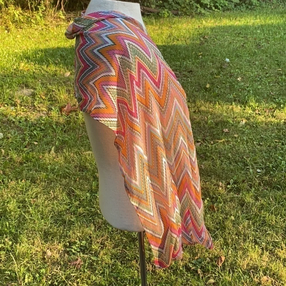 Chevron print infinity scarf sheer 100% polyester one size orange/pink